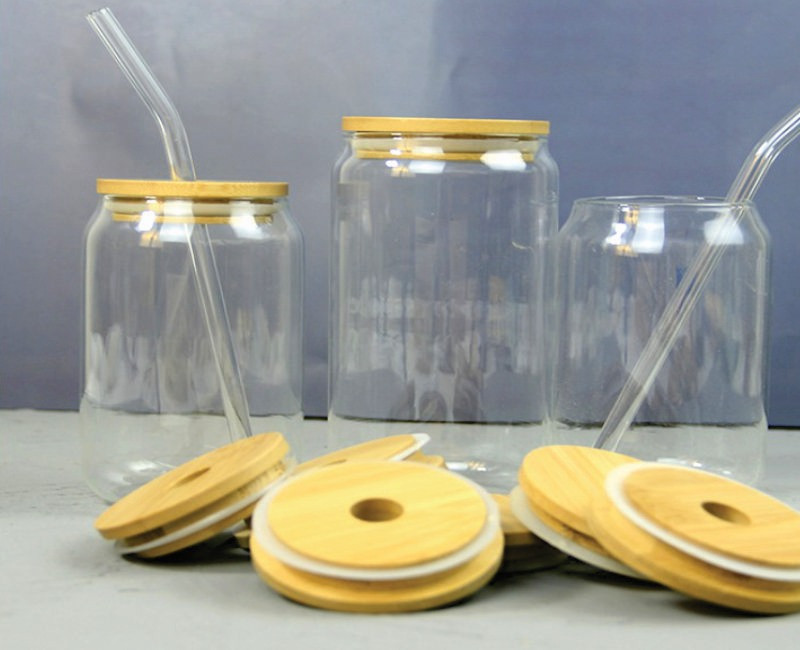 350ml Clear Glass Tumbler with Lid and Straw